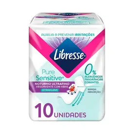 Absorvente Libresse Pure Sensitive Noturno Ultrafino Extra Suave com Abas 10 Unidades