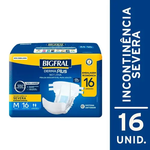 Fralda Geriátrica Bigfral Derma Plus Noturna M Unissex 16 Unidades