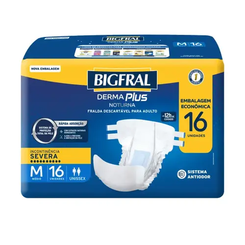 Fralda Geriátrica Bigfral Derma Plus Noturna M Unissex 16 Unidades