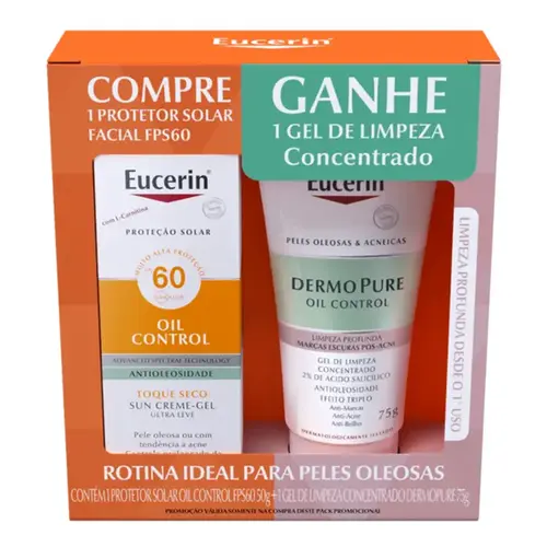 Kit Eucerin Protetor Solar Facial FPS60 Oil Control 50g + Gel de Limpeza Dermo Pure 75g