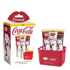 Kit Hidratante Labial Carmed Coca-Cola Incolor + Vermelho + Marrom 10g Cada + Engradado