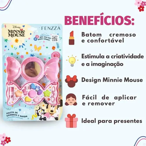 Kit de Maquiagem Infantil Fenzza Disney Minnie Paleta de Sombras e Batom Ref DIS052