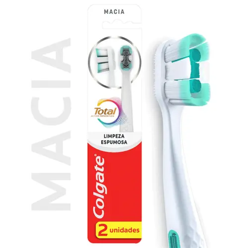 Escova de Dente Colgate Total Limpeza Espumosa - Suave Macia 2 Unidades