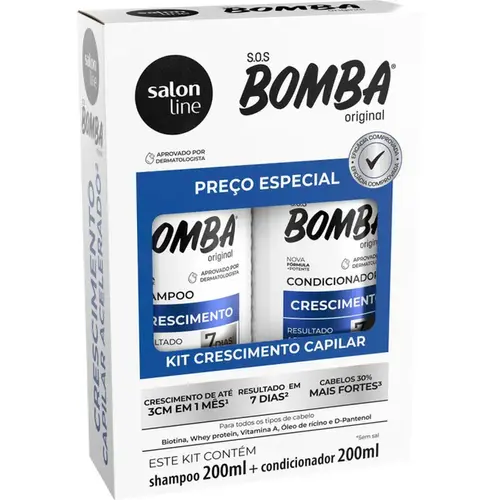 Kit Salon Line S.O.S Bomba Original Shampoo 300ml + Condicionador 200ml Crescimento Capilar