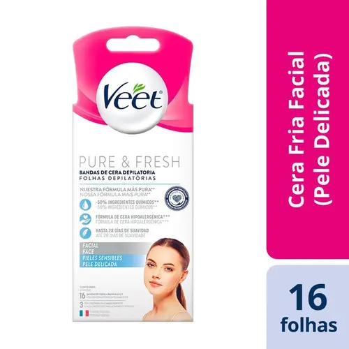 Folhas Depilatórias Faciais Veet Pure & Fresh 16 Unidades