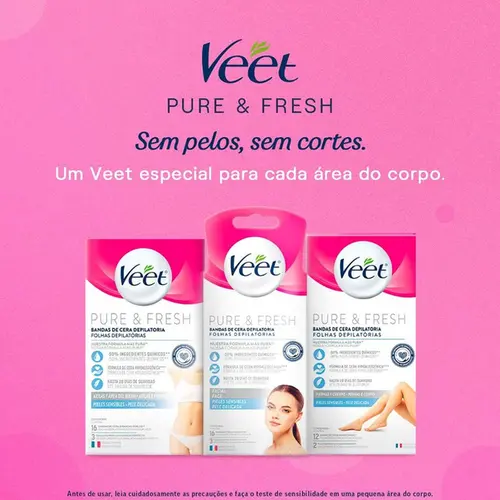 Folhas Depilatórias Faciais Veet Pure & Fresh 16 Unidades