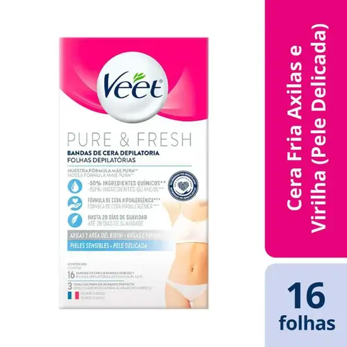 Folha Depilatória Veet Pure & Fresh Axilas e Virilhas 16 Unidades
