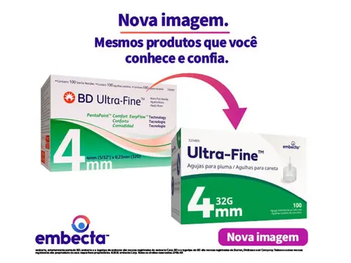 Agulhas para Caneta de Insulina BD Ultra-Fine 32G x 4mm 100 Unidades - Embecta