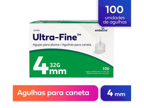 Agulhas para Caneta de Insulina BD Ultra-Fine 32G x 4mm 100 Unidades - Embecta