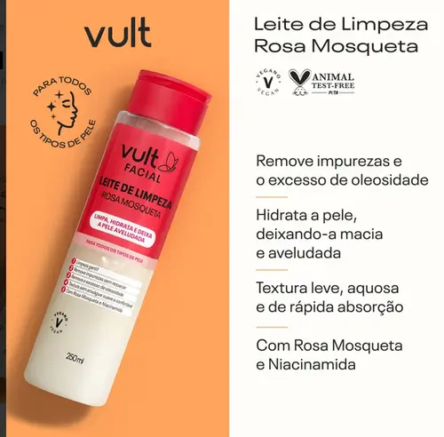 Leite de Limpeza Facial Vult Rosa Mosqueta 250ml
