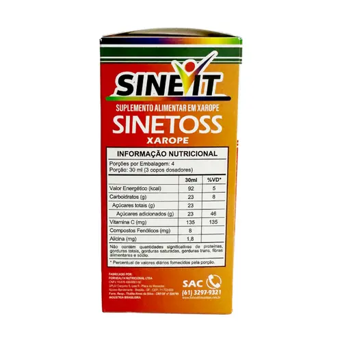 Suplemento Alimentar Sinevit Sinetoss Xarope com Própolis, Mel, Gengibre e Vitamina C 120ml
