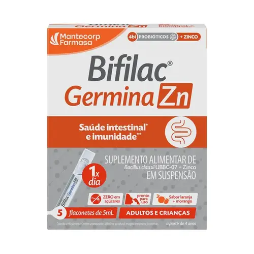 Probiótico Bifilac Germina ZN 10 Flaconetes de 5ml Sabor Laranja e Morango