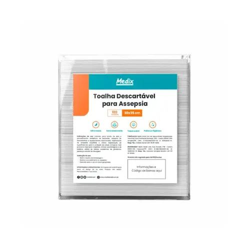 Toalha Descartável para Assepsia 30x35cm 100 Unidades da Medix