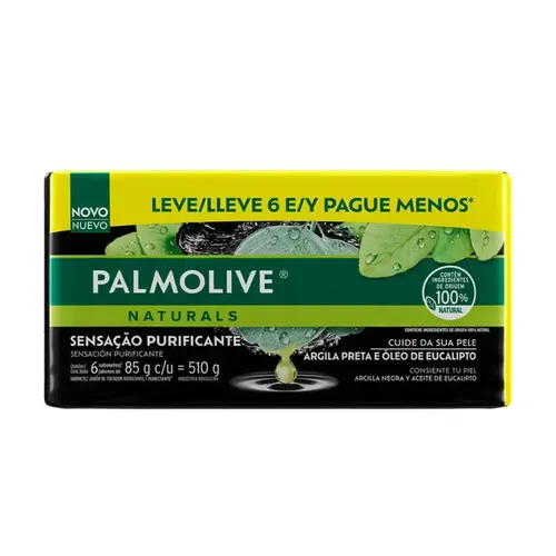 Kit 6 Sabonete em Barra Palmolive Naturals Argila Preta e Óleo de Eucalipto 85g Cada