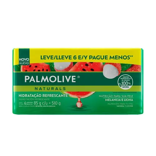 Kit 6 Sabonete em Barra Palmolive Naturals Melancia e Lichia 85g cada