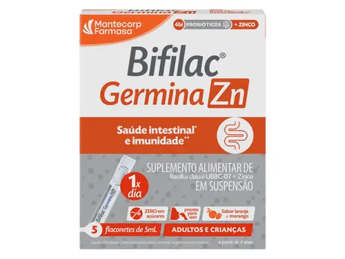Probiótico Bifilac Germina ZN 5 Flaconetes de 5ml Sabor Laranja e Morango