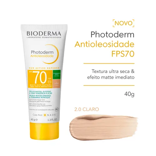Protetor Solar Facial Bioderma Photoderm Antioleosidade FPS70 Cor Clara 2.0 40g