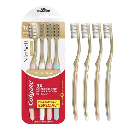 Escova de Dente Colgate Slim Soft Gold Ultra Macia 4 Unidades