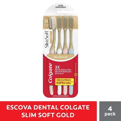 Escova de Dente Colgate Slim Soft Gold Ultra Macia 4 Unidades