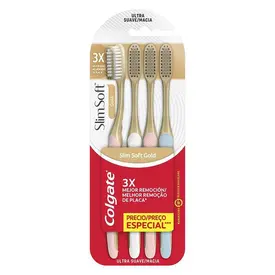 Escova de Dente Colgate Slim Soft Gold Ultra Macia 4 Unidades
