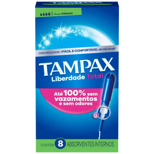 Absorvente Interno Tampax Liberdade Total Fluxo Intenso com Aplicador 8 Unidades