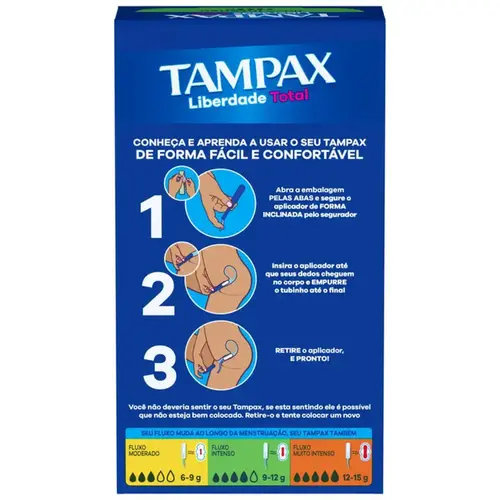 Absorvente Interno Tampax Liberdade Total Fluxo Intenso com Aplicador 8 Unidades