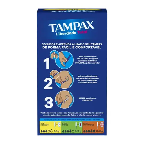 Absorvente Interno Tampax Liberdade Total Fluxo Moderado com Aplicador 8 Unidades