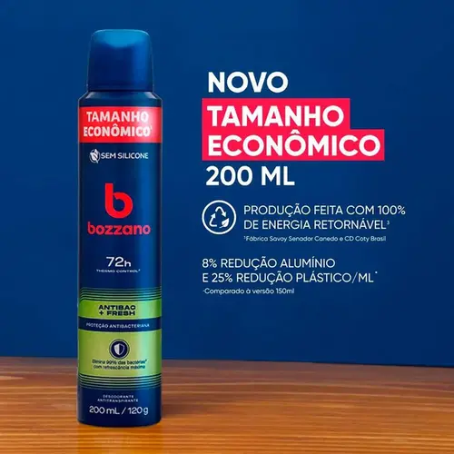 Desodorante Masculino Bozzano Antibac + Fresh 72h Aerossol 200ml