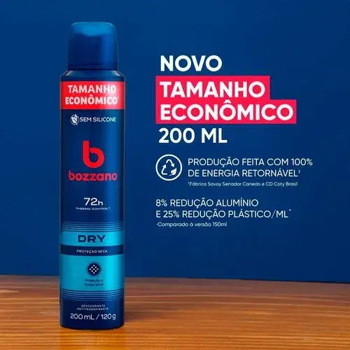 Desodorante Masculino Bozzano Dry 72h Aerossol 200ml