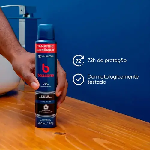 Desodorante Masculino Bozzano Power Protection Carvão Ativado 72h Aerossol 200ml