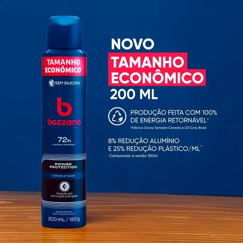 Desodorante Masculino Bozzano Power Protection Carvão Ativado 72h Aerossol 200ml