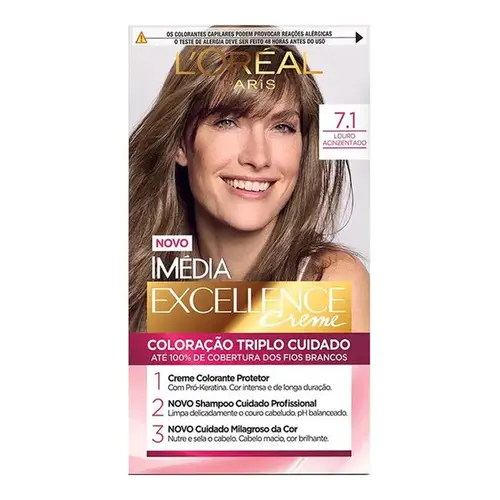 Tintura de Cabelo Imédia Excellence Creme 7.1 Louro Acinzentado L'Oréal Paris 1 Unidade