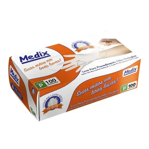 Luva de Látex Medix Com Pó - Tamanho P - 100 Unidades