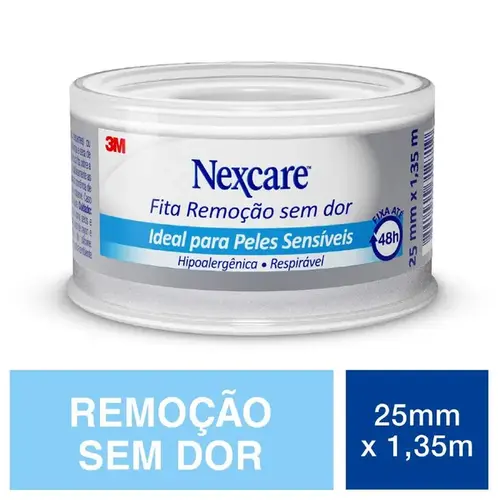Fita Micropore Nexcare Remoção sem Dor Branca 25mm x 1,35m - 1 Unidade