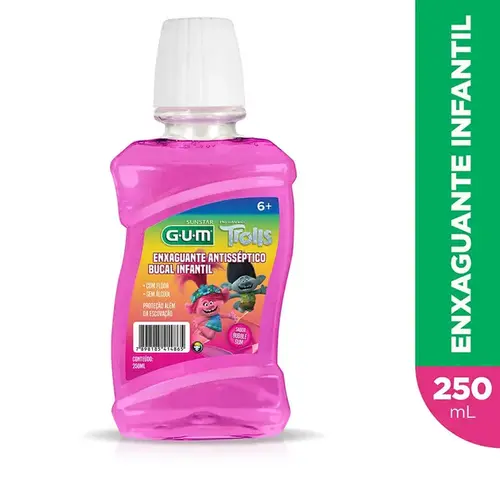Enxaguante Bucal Infantil Gum Trolls Antisséptico 250ml