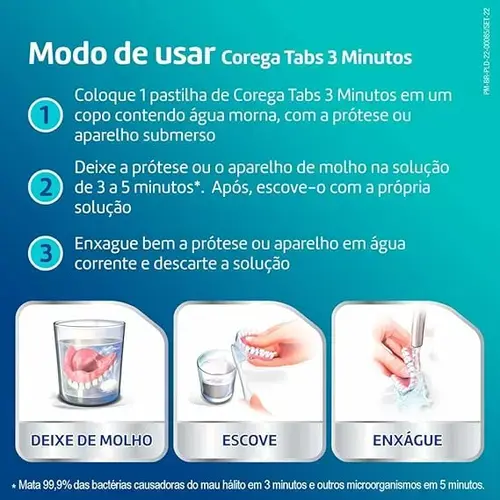 Limpador de Dentadura Corega Tabs Branqueador 30 Pastilhas Efervescentes
