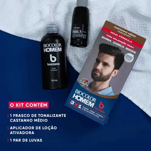 Tonalizante de Cabelo Masculino Biocolor Homem Bozzano Castanho Médio