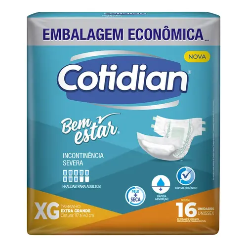 Fralda Geriátrica Cotidian Bem Estar Xg 16 Unidades