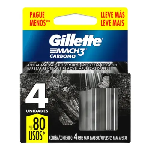 Carga de Aparelho para Barbear Gillette Mach3 Carbono 4 Unidades