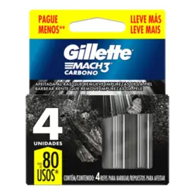 Carga de Aparelho para Barbear Gillette Mach3 Carbono 4 Unidades