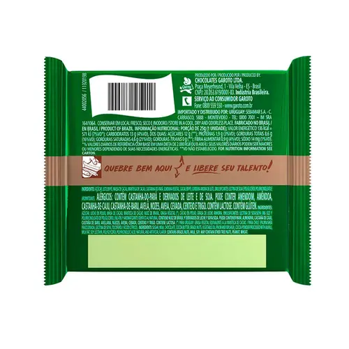 Chocolate Garoto Talento Castanha-do-Pará 25g