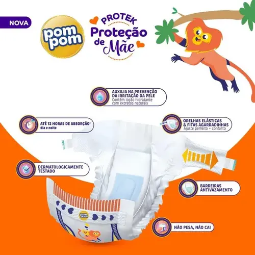 Fralda Pom Pom Derma Protek Proteção de Mãe XXG 18 Unidades