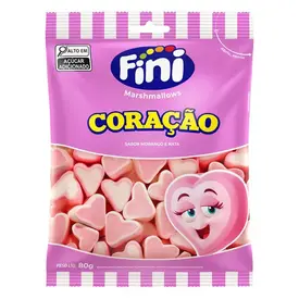 Bala Fini Marshmallows Coração Sabor Morango e Nata 80g