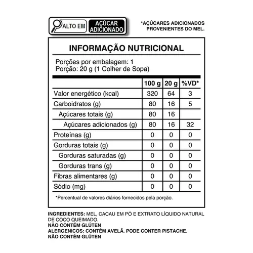 Mel Orgânico Cacau Bee com Cacau e Coco Queimado 280g