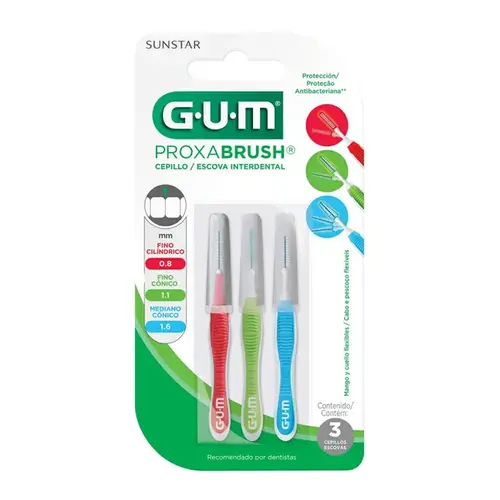 Escova Dental Interdental Sunstar Gum ProxaBrush Fino Cilíndrico 0.8mm, Fino Cônico 1.1mm, Mediono Cônico 1.6mm Proteção