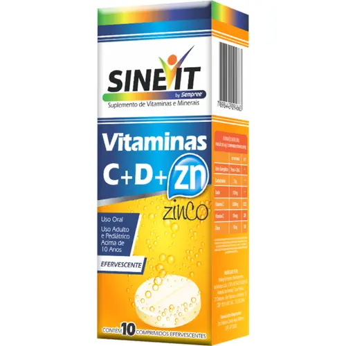 Vitamina C + D + Zinco Sinevit Tripla Ação 10 Comprimidos Efervescentes
