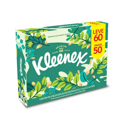 Lenços de Papel Kleenex Dia a Dia Folha Dupla 1 Unidade com 60 Lenços