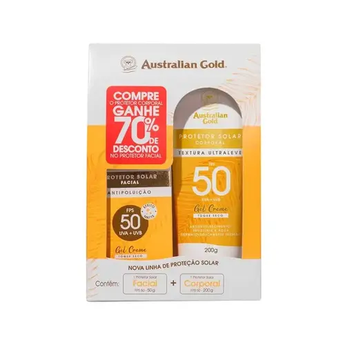 Kit Protetor Solar Australian Gold - Protetor Facial FPS 50 50 g + Protetor Corporal Gel Creme FPS 50 200 g