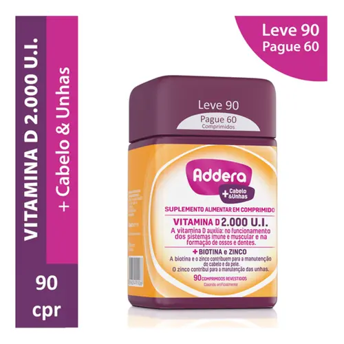 Vitamina D Addera + Cabelos e Unhas 2.000UI 90 Comprimidos - Mantecorp