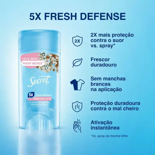 Desodorante Stick Gel Secret Clear Cotton Antitranspirante 73g